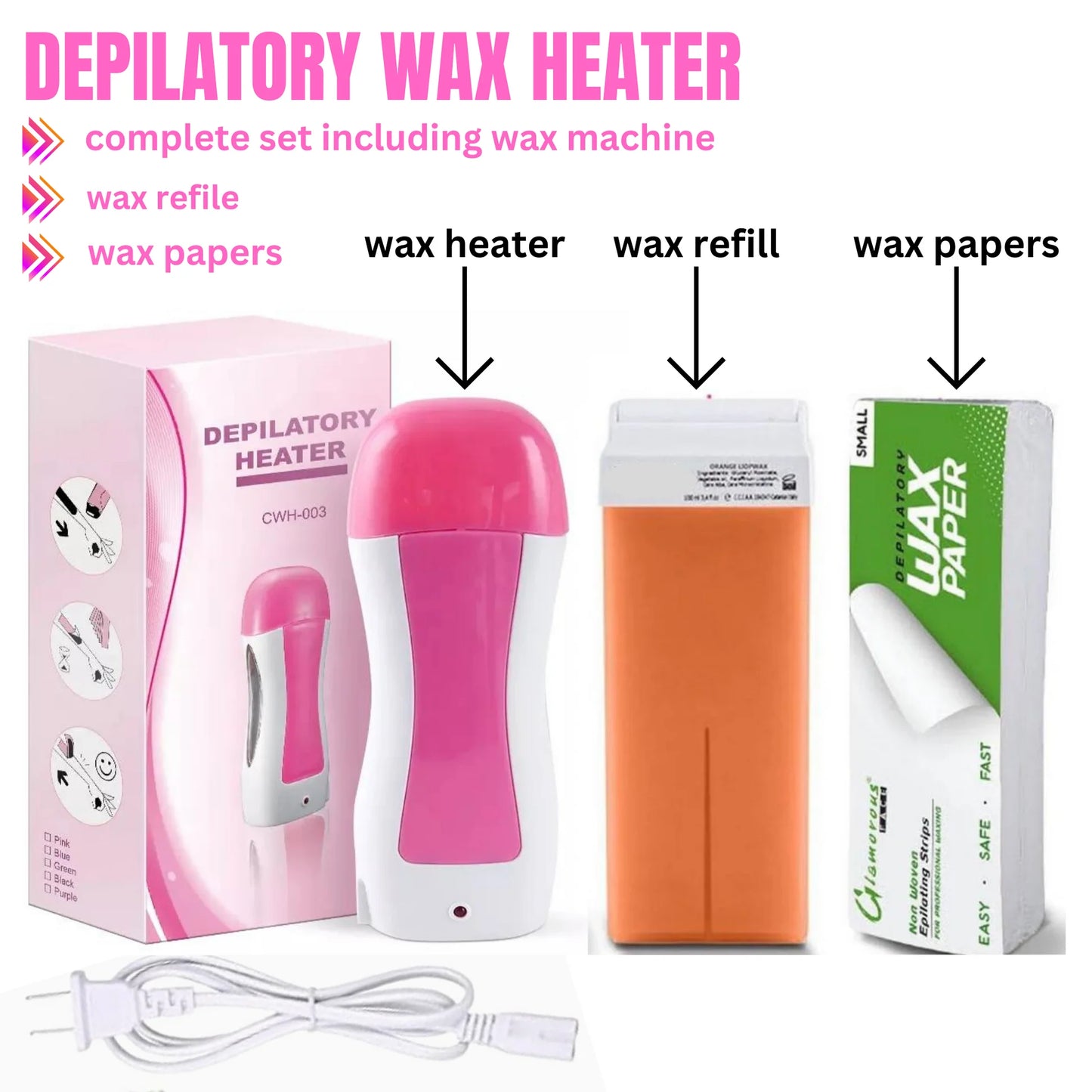 Wax Deal Depilatory Refill Machine With Roller Wax And Depilatory Wax Paper Universal Electric Wax Heater For Roller Wax Handy And Safe With Side Window for Wax Control Perfect And Sure Hair Removal Professional Use