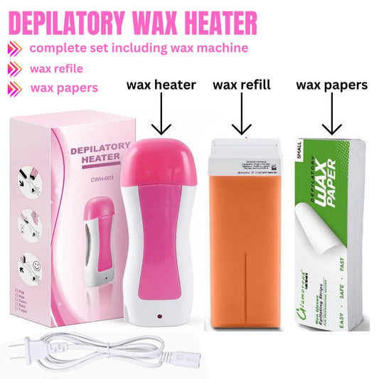 Wax Deal Depilatory Refill Machine With Roller Wax And Depilatory Wax Paper Universal Electric Wax Heater For Roller Wax Handy And Safe With Side Window for Wax Control Perfect And Sure Hair Removal Professional Use